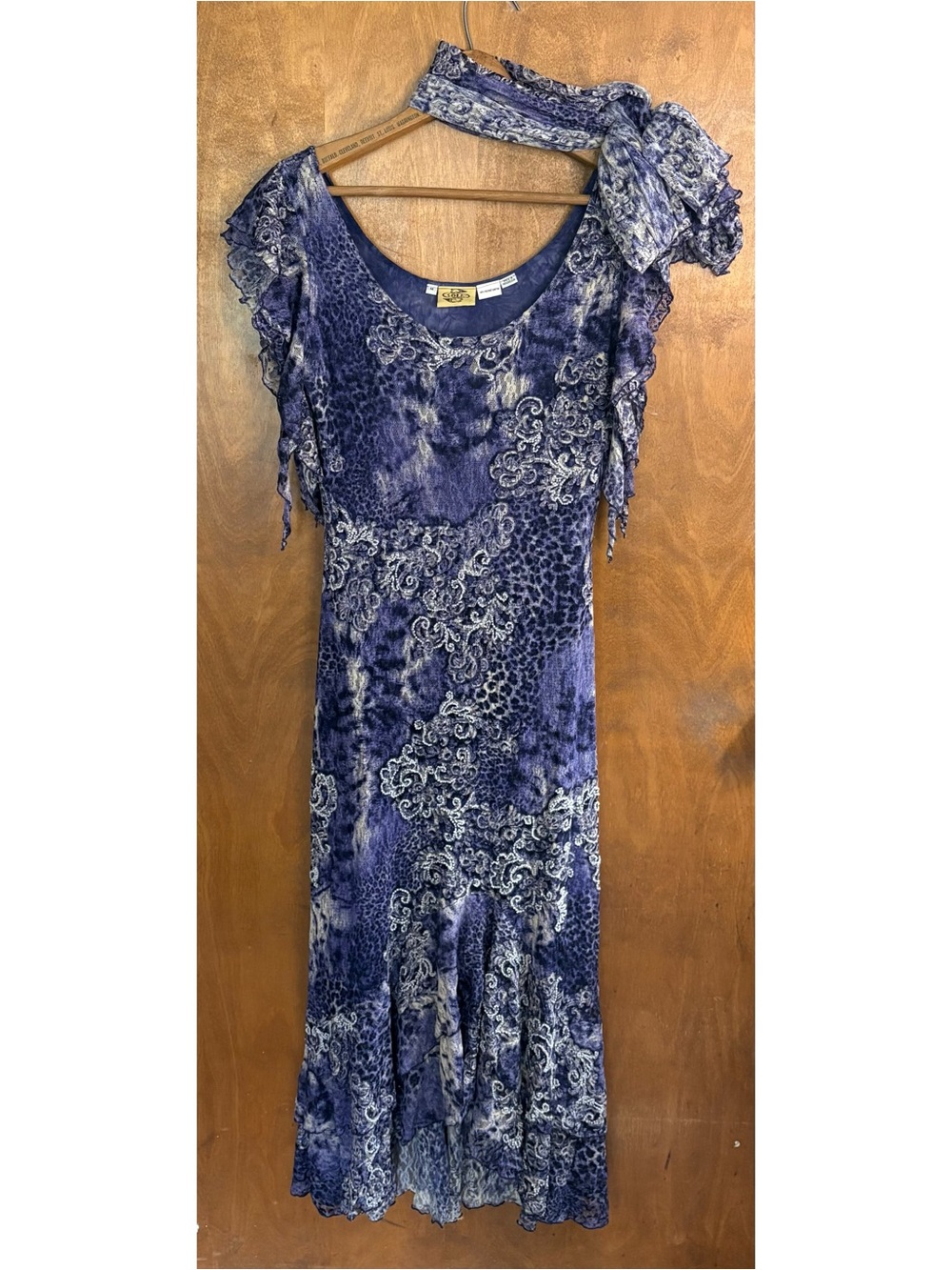 Vintage Purple Tie Dye Lace Beaded Asymmetric Maxi Dress Scarf Y2K Fairy Grunge